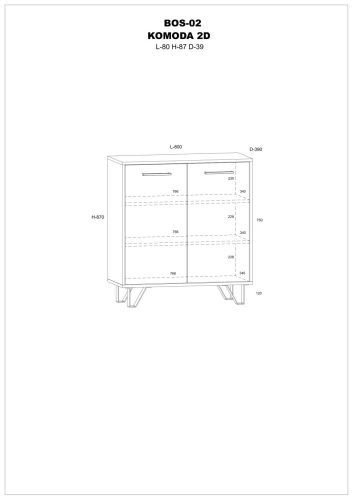 Boss komód 2 ajtó - Arany tölgy - Fehér tölgy