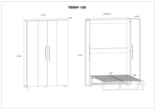 Teddy szekrényágy 120 - Arany tölgy