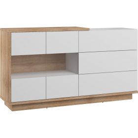   Hybrid komód 2 üvegajtó 3 fiók - Világos Sonoma tölgy - Fényes fehér