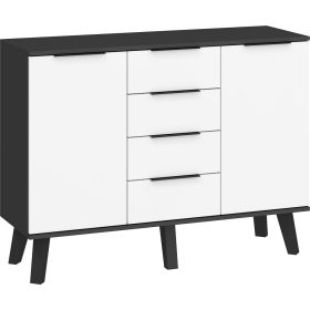 Sven komód 2 ajtó 4 fiók - Fekete - Fényes fehér