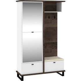   Cross előszoba bútor tükörrel - Grange tölgy - Fehér - Bézs huzat