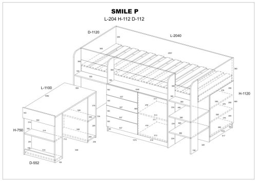 Smile galériaágy jobbos - Arany tölgy - Fehér tölgy