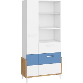   Hey könyvespolc 2 ajtó 2 fiók 95W - Artisan tölgy - Fehér - Kék