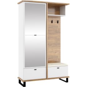   Cross előszoba bútor tükörrel - Burgundy tölgy - Fehér - Bézs huzat