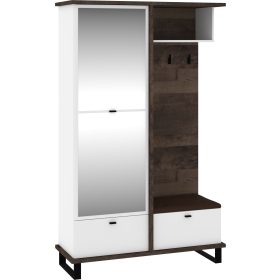   Cross előszoba bútor tükörrel - Grange tölgy - Fehér - Barna huzat