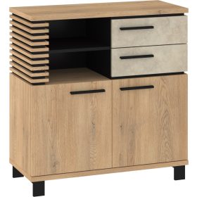   Lamir komód 2 ajtó 2 fiók - Cremona tölgy - Granada mandula - Fekete