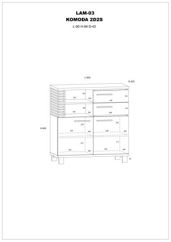 Lamir komód 2 ajtó 2 fiók - Cremona tölgy - Granada mandula - Fekete