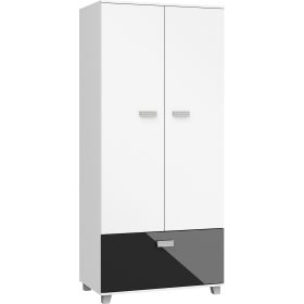 Solo gardróbszekrény 3 ajtó - Fehér - Fényes fekete