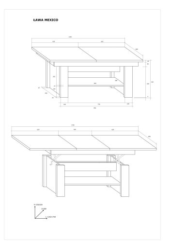 Mexico emelhető és kihúzható dohányzóasztal - Fehér - Fekete