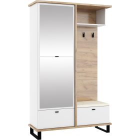   Cross előszoba bútor tükörrel - Arany tölgy - Fehér - Bézs huzat