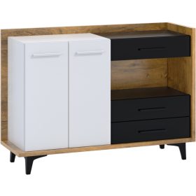   Box komód 2 ajtó 3 fiók - Burgundy tölgy - Fehér - Fekete