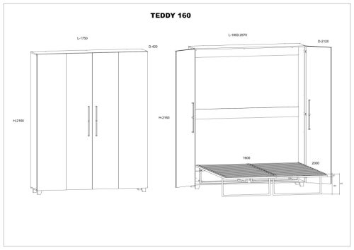Teddy szekrényágy 160 - Artisan tölgy