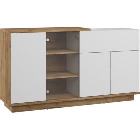   Hybrid komód 3 ajtó 1 fiók 1 üvegajtó - Arany tölgy - Fényes fehér