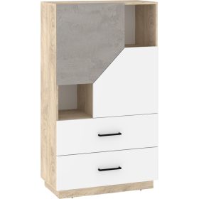   Pax 80 alacsony könyvespolc 2 ajtó 2 fiók - Endgrain tölgy - Fehér - Beton szürke