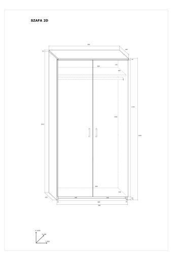 Szafa gardróbszekrény 2 ajtó - Éger
