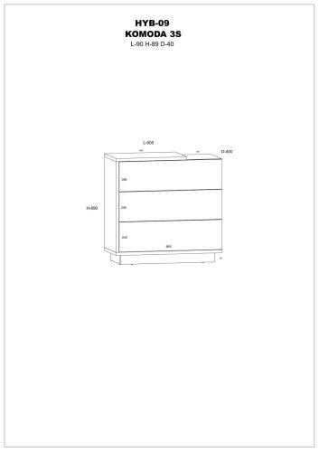 Hybrid komód 3 fiók - Burgundy tölgy - Fényes fehér