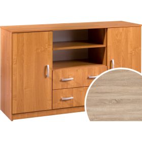   Komód 2 ajtó 2 fiók nyitott polc K-1442S2DW6 - Világos Sonoma tölgy