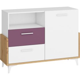   Hey komód 1 ajtó 2 fiók 125W - Artisan tölgy - Fehér - Lila