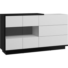 Hybrid komód 2 üvegajtó 3 fiók - Fekete - Fényes fehér