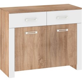   Hugo komód 2 ajtó 2 fiók - Világos Sonoma tölgy - Fehér