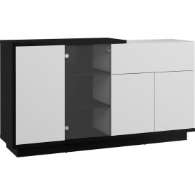   Hybrid komód 3 ajtó 1 fiók 1 üvegajtó - Fekete - Fényes fehér