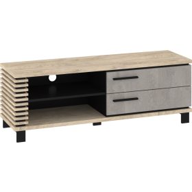   Lamir TV-állvány 2 fiók - Endgrain tölgy - Beton szürke - Fekete