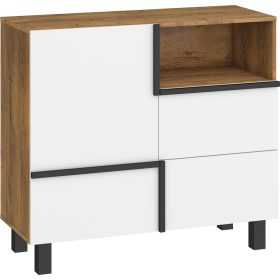 Lars komód 1 ajtó 2 fiók - Burgundy tölgy - Fehér