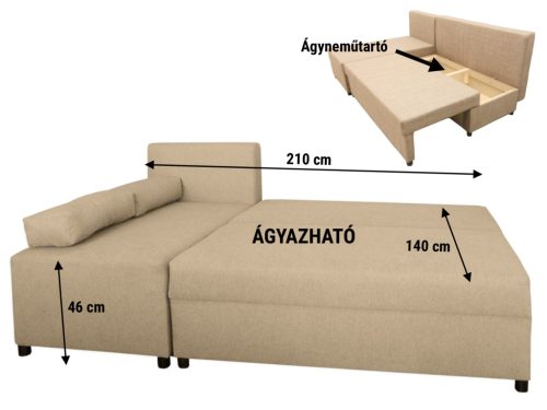 Park ágyneműtartós ágyazható sarokkanapé, balos - Sötétbarna