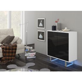 King komód kicsi 2 ajtó - Fehér - Fényes fekete