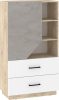 Pax 80 alacsony könyvespolc 1 ajtó 2 fiók - Endgrain tölgy - Fehér - Beton szürke