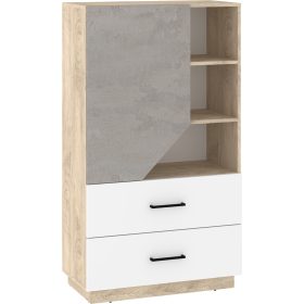   Pax 80 alacsony könyvespolc 1 ajtó 2 fiók - Endgrain tölgy - Fehér - Beton szürke