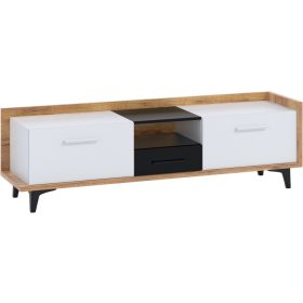   Boss TV-állvány 2 ajtó 1 fiók - Arany tölgy - Fehér - Fekete