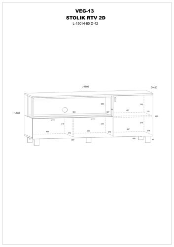 Vegas TV-állvány 2 ajtó - Arany tölgy - Fekete