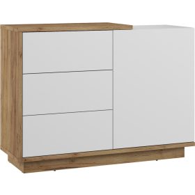   Hybrid komód 1 ajtó 3 fiók - Arany tölgy - Fényes fehér