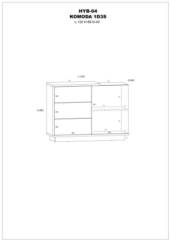 Hybrid komód 1 ajtó 3 fiók - Arany tölgy - Fényes fehér