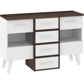 Nordis komód 2 üvegajtó 4 fiók - Grange tölgy - Fehér