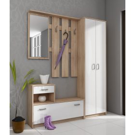 Előszoba bútor szett 1 - Világos Sonoma tölgy - Fehér