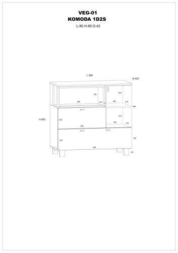 Vegas komód 1 ajtó 2 fiók - Arany tölgy - Fekete