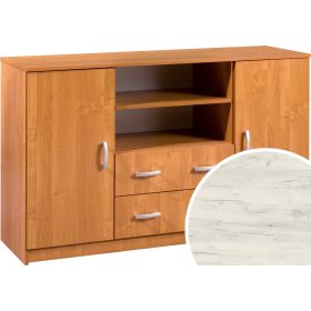   Komód 2 ajtó 2 fiók nyitott polc K-1442S2DW6 - Fehér tölgy