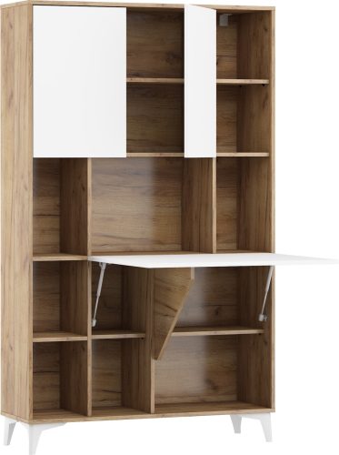 Megan 2 többfunkciós szekrény felhajtható asztallappal 3 ajtó - Arany tölgy - Fényes fehér