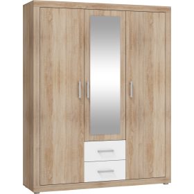   Viki gardróbszekrény 3 ajtó 2 fiók - Világos Sonoma tölgy - Fényes fehér