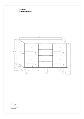 Sven komód 2 ajtó 4 fiók - Fehér tölgy - Arany tölgy
