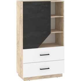   Pax 80 alacsony könyvespolc 1 ajtó 2 fiók - Endgrain tölgy - Fehér - Beton fekete