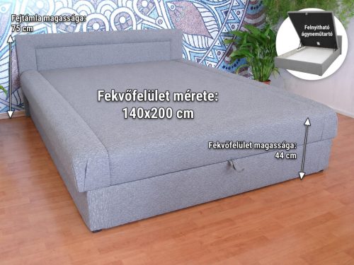 Leonardo ágyneműtartós kárpitozott franciaágy kocka fejvéggel 140x200 cm - Kék
