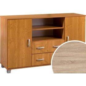   Komód 2 ajtó 2 fiók nyitott polc KN-1442S2DW6 - Világos Sonoma tölgy