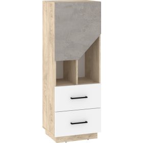   Pax 50 alacsony könyvespolc 1 ajtó 2 fiók - Endgrain tölgy - Fehér - Beton szürke