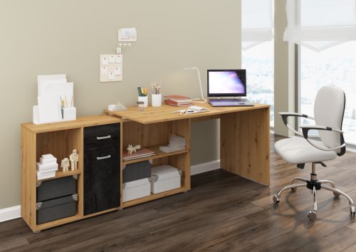 Beat L íróasztal kombináció balos - Artisan tölgy - Beton fekete