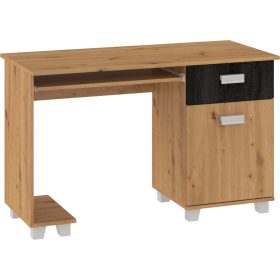   Solo számítógépasztal 1 ajtó 1 fiók - Artisan tölgy - Beton fekete