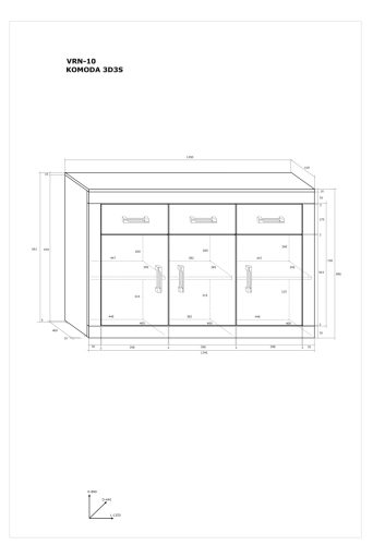 Verin komód 3 ajtó 3 fiók - Fehér - Fényes fekete