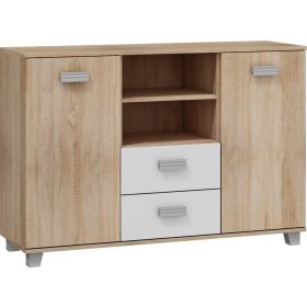   Solo komód 2 ajtó 2 fiók - Világos Sonoma tölgy - Fényes fehér